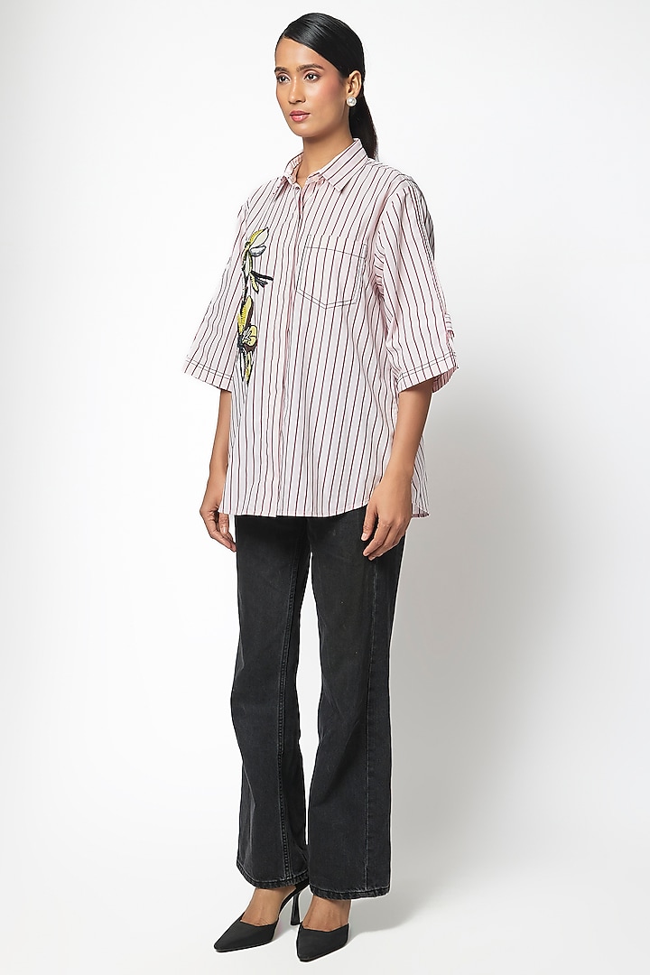Pink Cotton Embellished Shirt by Kanika Goyal at Pernia's Pop Up Shop