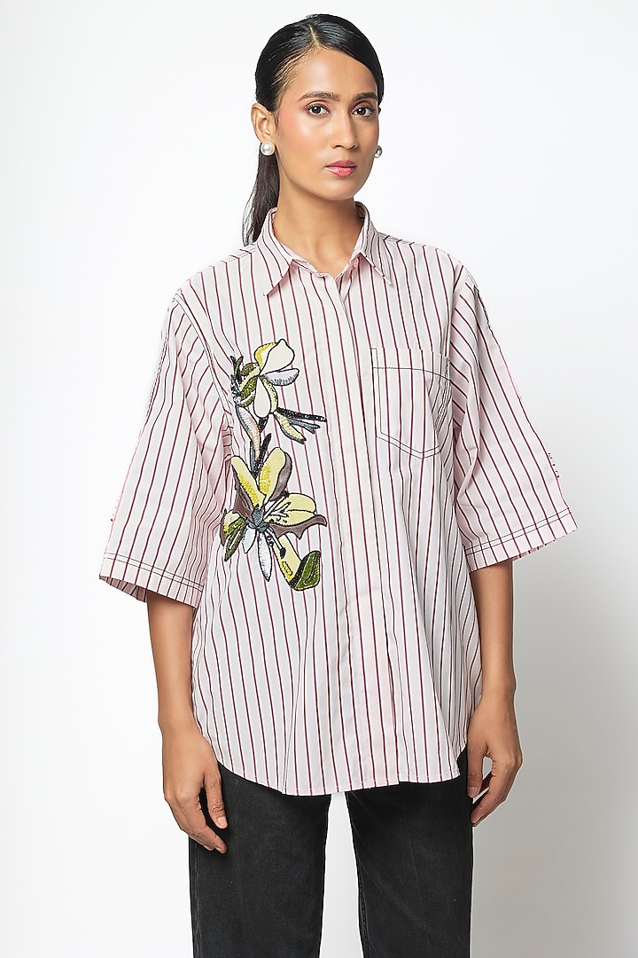 Pink Cotton Embellished Shirt by Kanika Goyal at Pernia's Pop Up Shop