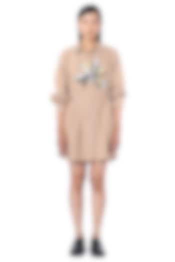 Beige Cotton Embellished Vacation Dress by Kanika Goyal at Pernia's Pop Up Shop