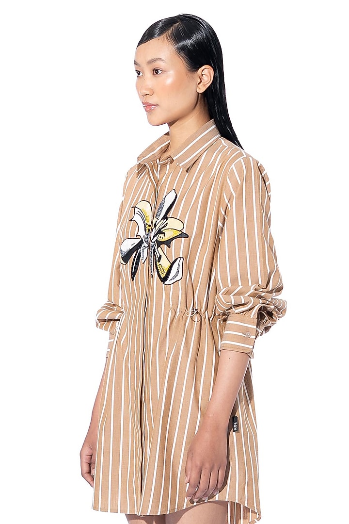 Beige Cotton Embellished Vacation Dress by Kanika Goyal at Pernia's Pop Up Shop