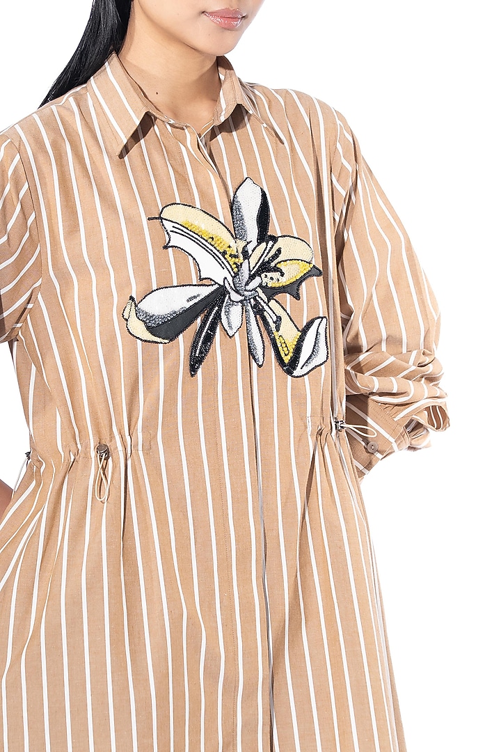 Beige Cotton Embellished Vacation Dress by Kanika Goyal at Pernia's Pop Up Shop