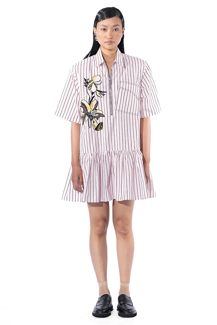 Pink Cotton Hand Embellished Vacation Dress by Kanika Goyal at Pernia's Pop Up Shop