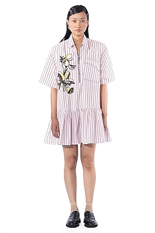 Pink Cotton Hand Embellished Dress by Kanika Goyal