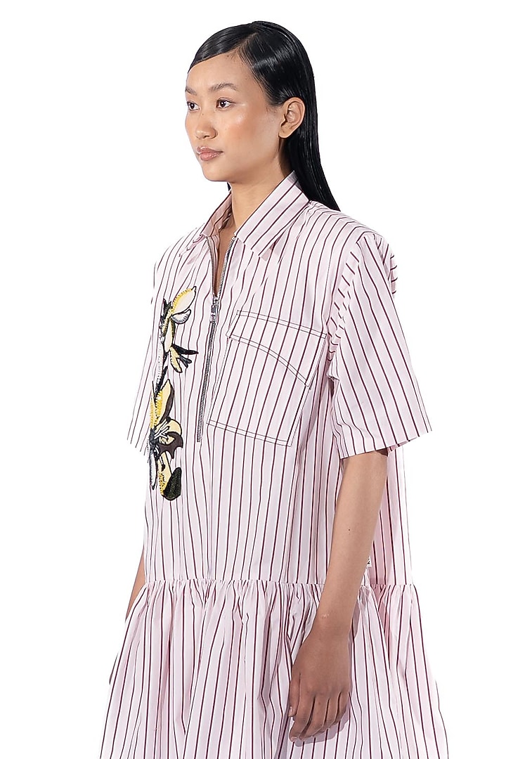 Pink Cotton Hand Embellished Vacation Dress by Kanika Goyal at Pernia's Pop Up Shop