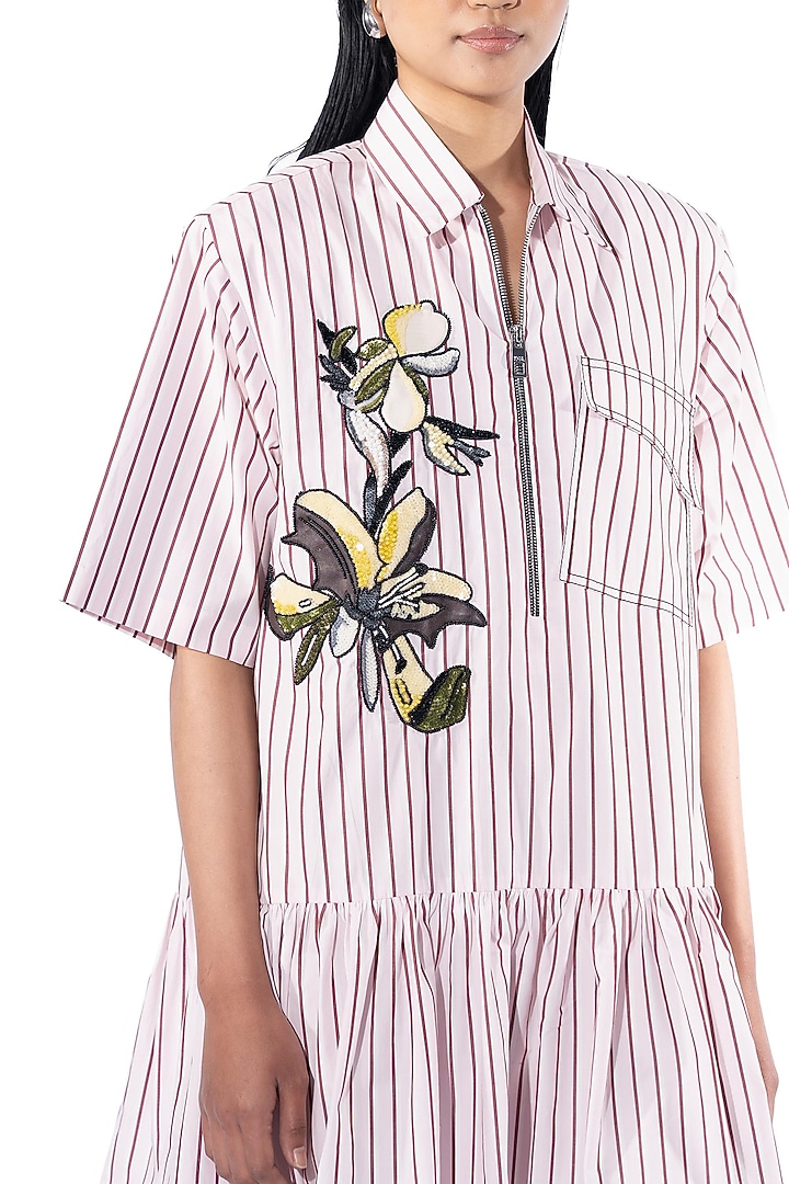 Pink Cotton Hand Embellished Vacation Dress by Kanika Goyal at Pernia's Pop Up Shop