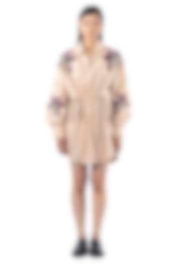 Beige Cotton Embellished Vacation Dress by Kanika Goyal at Pernia's Pop Up Shop