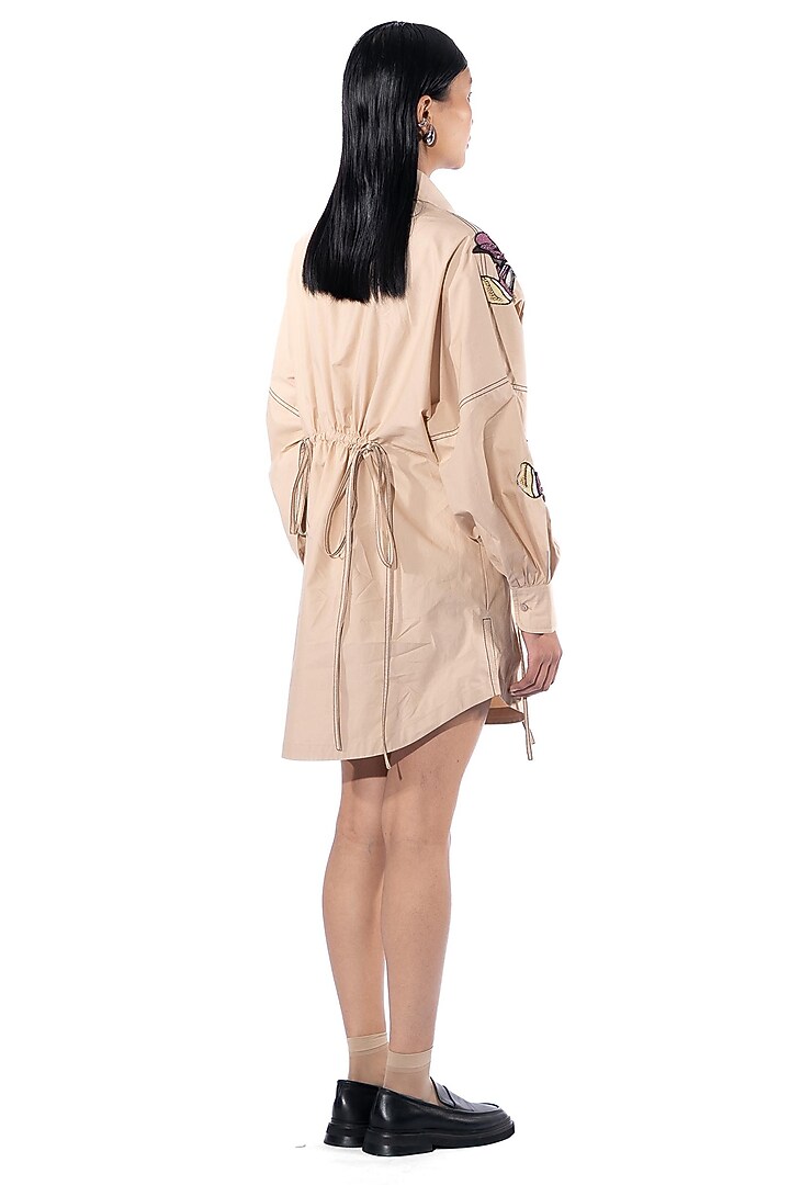 Beige Cotton Embellished Vacation Dress by Kanika Goyal at Pernia's Pop Up Shop