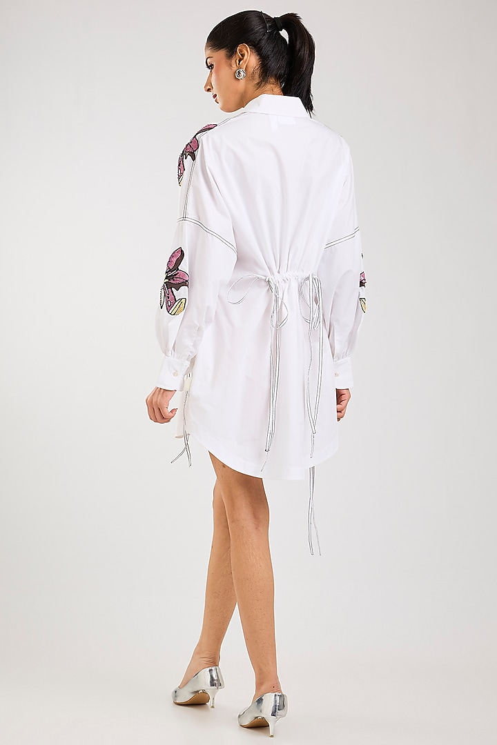 White Cotton Embellished Vacation Dress by Kanika Goyal at Pernia's Pop Up Shop