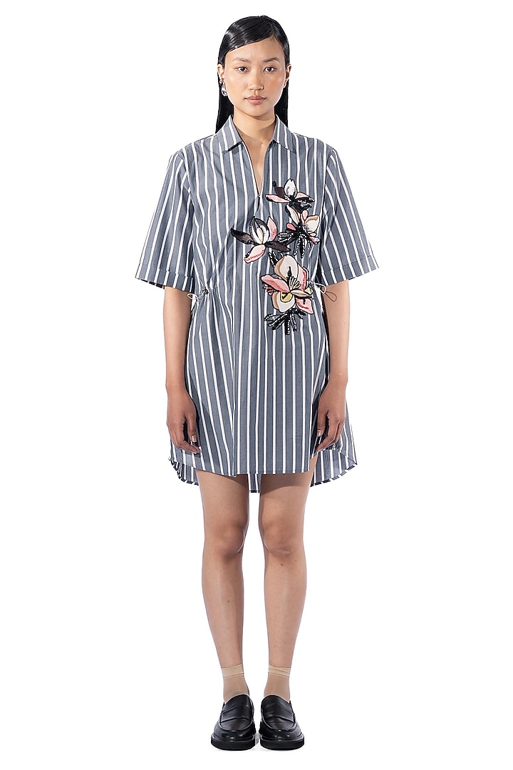 Grey Cotton Embellished Vacation Dress by Kanika Goyal at Pernia's Pop Up Shop