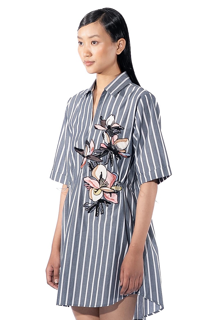 Grey Cotton Embellished Vacation Dress by Kanika Goyal at Pernia's Pop Up Shop