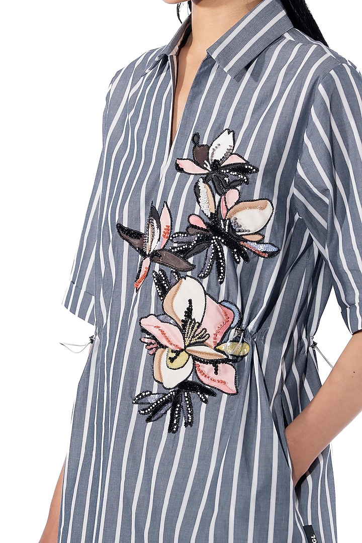 Grey Cotton Embellished Vacation Dress by Kanika Goyal at Pernia's Pop Up Shop