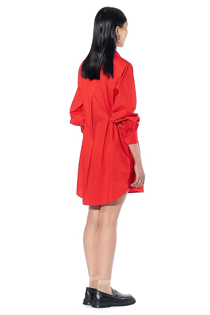 Red Cotton Embellished Vacation Shirt Dress by Kanika Goyal at Pernia's Pop Up Shop