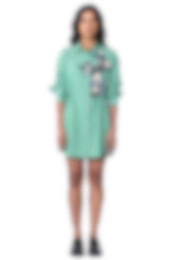Green Cotton Embellished Vacation Dress by Kanika Goyal at Pernia's Pop Up Shop