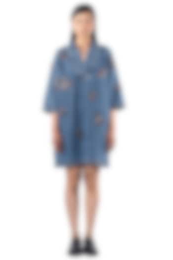Midnight Blue Cotton Hand Embellished Shift Vacation Dress by Kanika Goyal at Pernia's Pop Up Shop