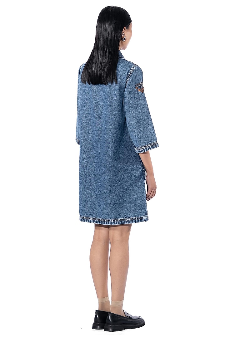 Midnight Blue Cotton Hand Embellished Shift Vacation Dress by Kanika Goyal at Pernia's Pop Up Shop