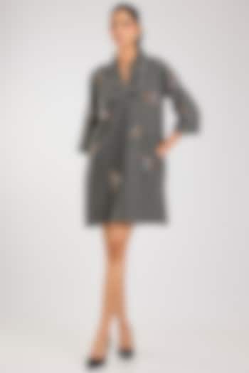 Grey Cotton Hand Embellished Shift Vacation Dress by Kanika Goyal at Pernia's Pop Up Shop