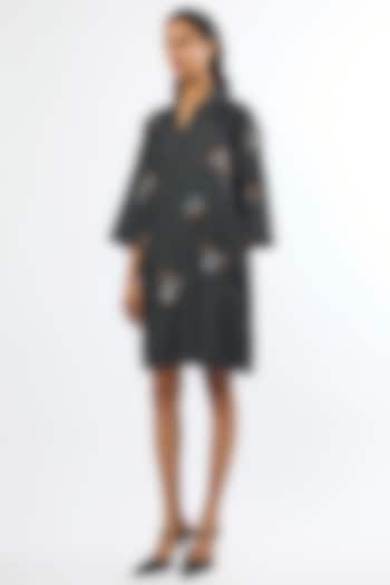 Black Denim Hand Embellished Mini Shift Vacation Dress by Kanika Goyal at Pernia's Pop Up Shop