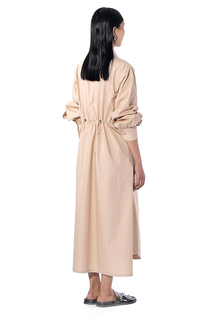 Beige Cotton Embellished Vacation Shirt Dress by Kanika Goyal at Pernia's Pop Up Shop