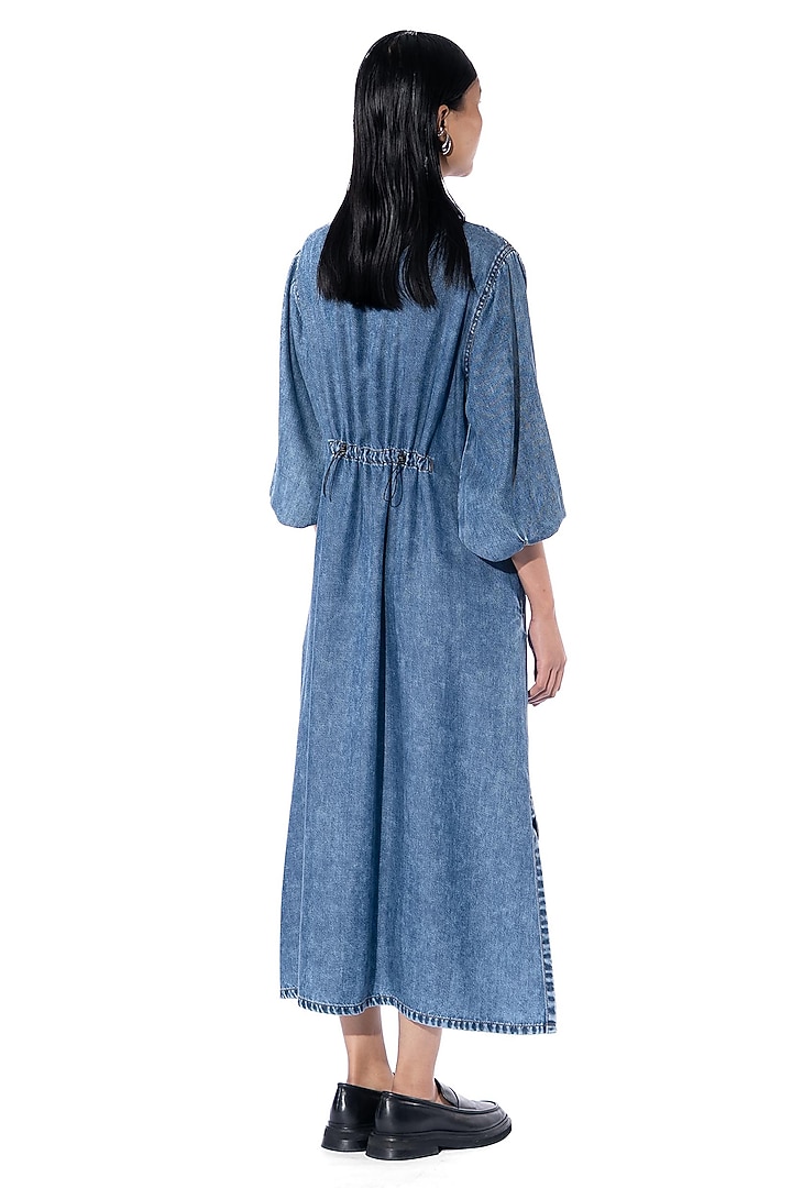 Midnight Blue Cotton Embellished Denim Vacation Dress by Kanika Goyal at Pernia's Pop Up Shop