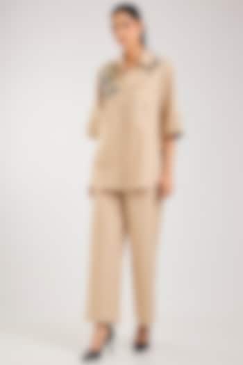 Beige Cotton Hand Embellishment Co-Ord Set by Kanika Goyal at Pernia's Pop Up Shop