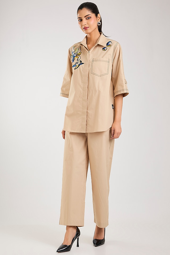 Beige Cotton Hand Embellishment Co-Ord Set by Kanika Goyal at Pernia's Pop Up Shop