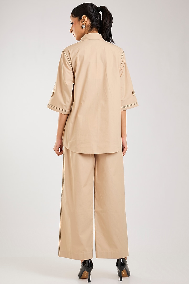 Beige Cotton Hand Embellishment Co-Ord Set by Kanika Goyal at Pernia's Pop Up Shop