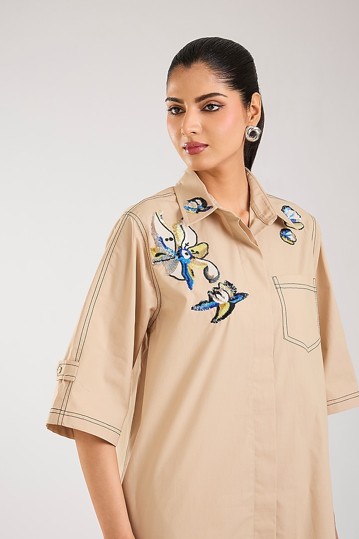 Beige Cotton Hand Embellishment Co-Ord Set by Kanika Goyal at Pernia's Pop Up Shop