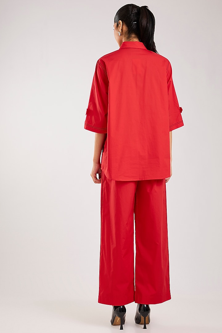 Red Cotton Embellished Co-Ord Set by Kanika Goyal at Pernia's Pop Up Shop