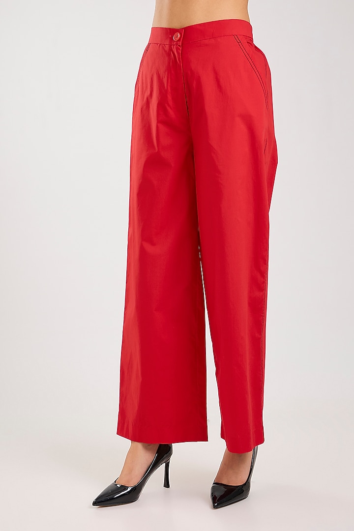 Red Cotton Embellished Co-Ord Set by Kanika Goyal at Pernia's Pop Up Shop