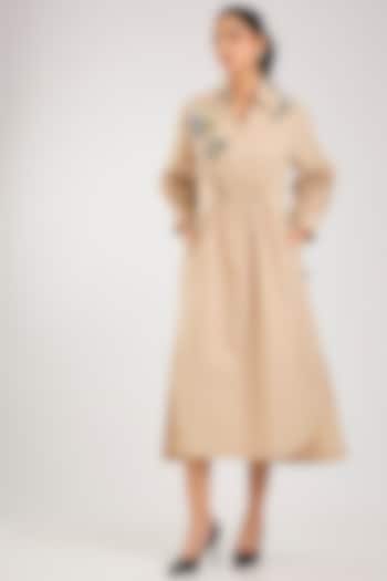 Beige Cotton Embellished Vacation Dress by Kanika Goyal at Pernia's Pop Up Shop