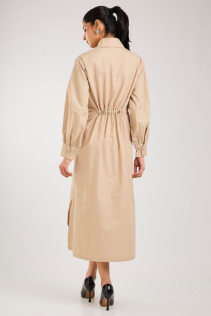 Beige Cotton Embellished Vacation Dress by Kanika Goyal at Pernia's Pop Up Shop
