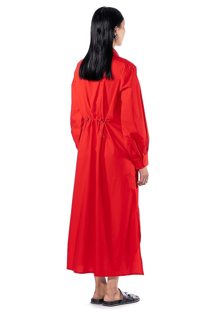 Red Cotton Embellished Vacation Dress by Kanika Goyal at Pernia's Pop Up Shop