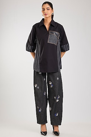 Black Cotton Shirt by Kanika Goyal
