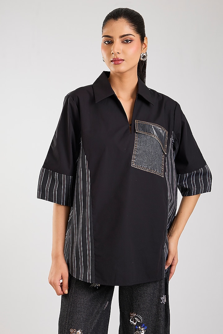 Black Cotton Shirt by Kanika Goyal at Pernia's Pop Up Shop