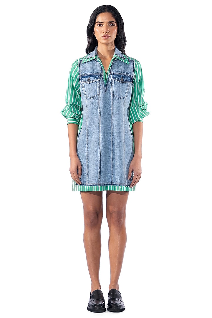 Light Blue Denim Cotton Vacation Dress by Kanika Goyal at Pernia's Pop Up Shop