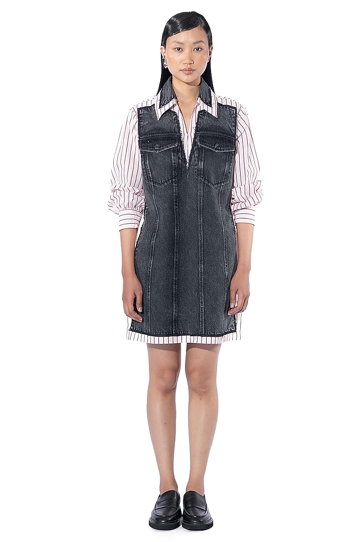 Black & Pink Denim Cotton Vacation Dress by Kanika Goyal at Pernia's Pop Up Shop