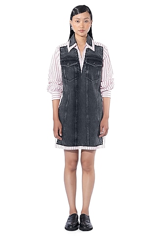 Black & Pink Denim Cotton Dress by Kanika Goyal