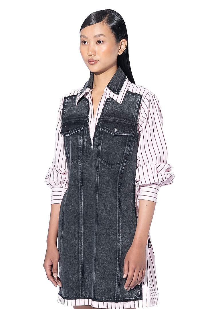 Black & Pink Denim Cotton Vacation Dress by Kanika Goyal at Pernia's Pop Up Shop