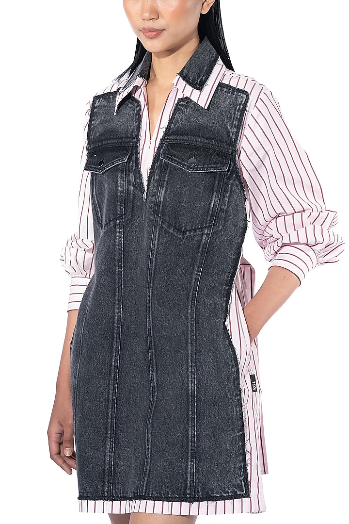 Black & Pink Denim Cotton Vacation Dress by Kanika Goyal at Pernia's Pop Up Shop