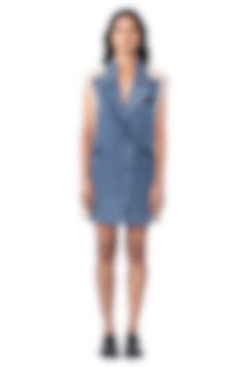 Blue & Beige Polyester Blazer Cocktail Dress by Kanika Goyal at Pernia's Pop Up Shop