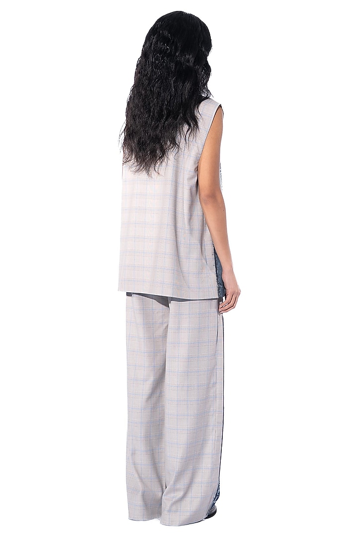 Blue Denim Cotton Paneled Jacket Set by Kanika Goyal at Pernia's Pop Up Shop