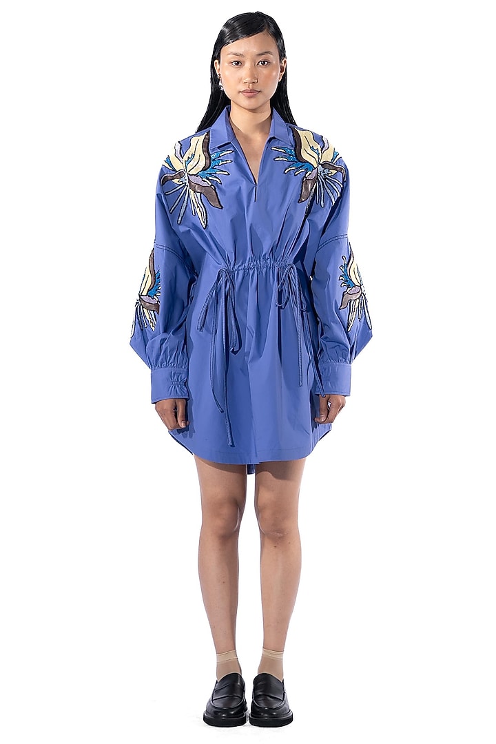 Purple Cotton Embellished Vacation Dress by Kanika Goyal at Pernia's Pop Up Shop