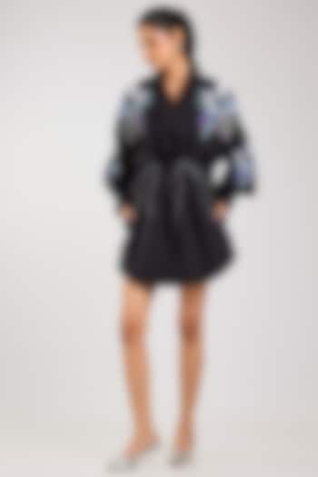 Black Cotton Embellished Vacation Dress by Kanika Goyal at Pernia's Pop Up Shop