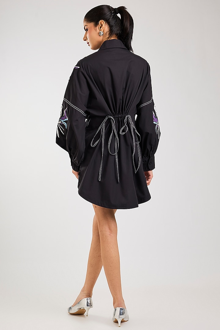 Black Cotton Embellished Vacation Dress by Kanika Goyal at Pernia's Pop Up Shop