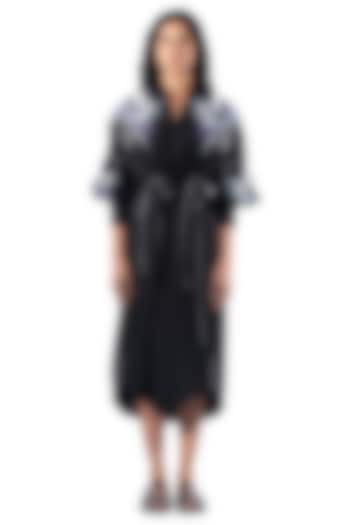Black Cotton Embellished Vacation Dress by Kanika Goyal at Pernia's Pop Up Shop