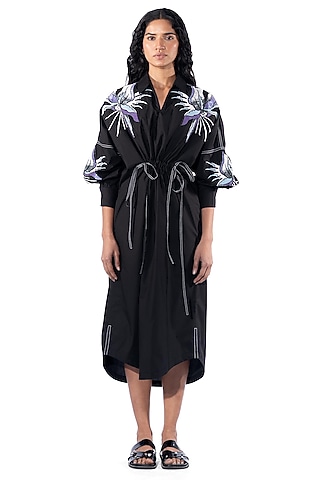 Black Cotton Embellished Dress by Kanika Goyal