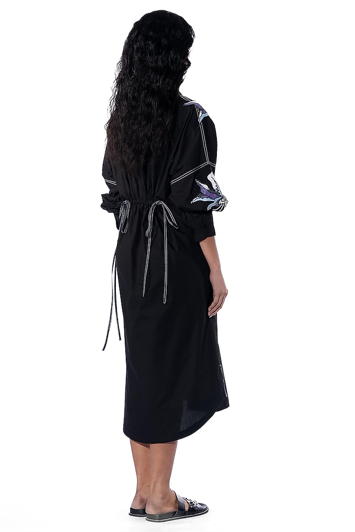 Black Cotton Embellished Cocktail Dress by Kanika Goyal at Pernia's Pop Up Shop