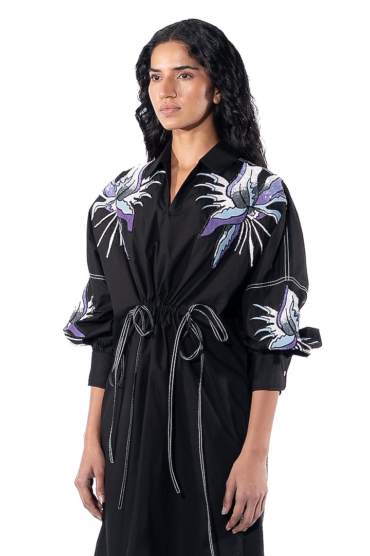 Black Cotton Embellished Cocktail Dress by Kanika Goyal at Pernia's Pop Up Shop
