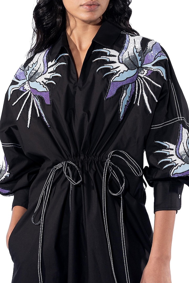 Black Cotton Embellished Cocktail Dress by Kanika Goyal at Pernia's Pop Up Shop