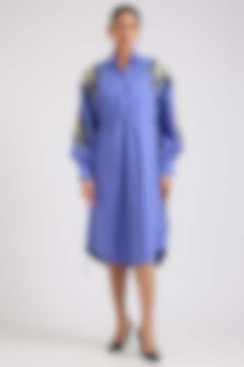 Blue Cotton Embellished Cocktail Dress by Kanika Goyal at Pernia's Pop Up Shop